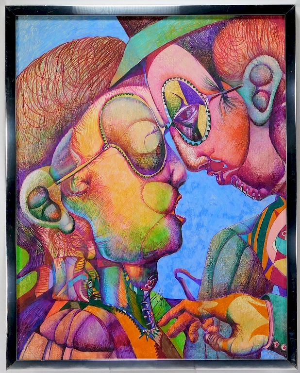 Appraisal: John Jurgens Surreal Polychrome Couple Drawing United States th Century