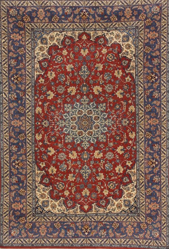 Appraisal: Isphahan Rug Post Red ground with palmette and trellising vine