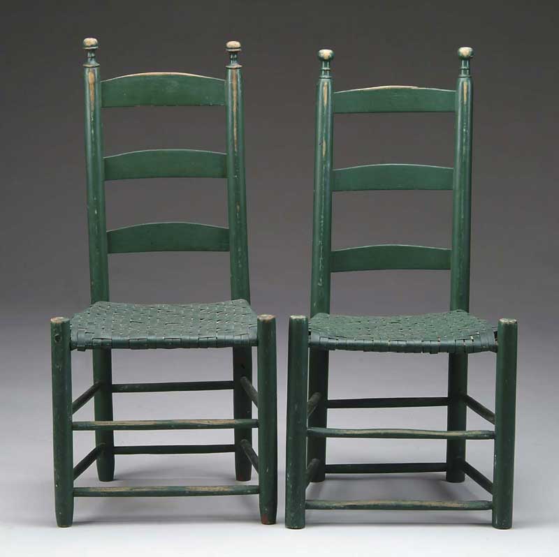 Appraisal: PAIR OF STATE OF MAINE GREEN PAINTED LADDER BACK CHAIRS