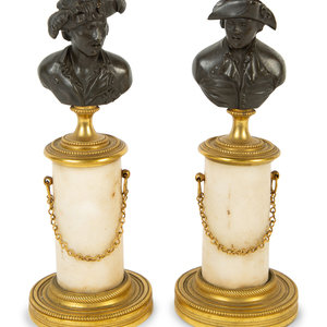 Appraisal: A Pair of French Bronze and Marble Small Busts th