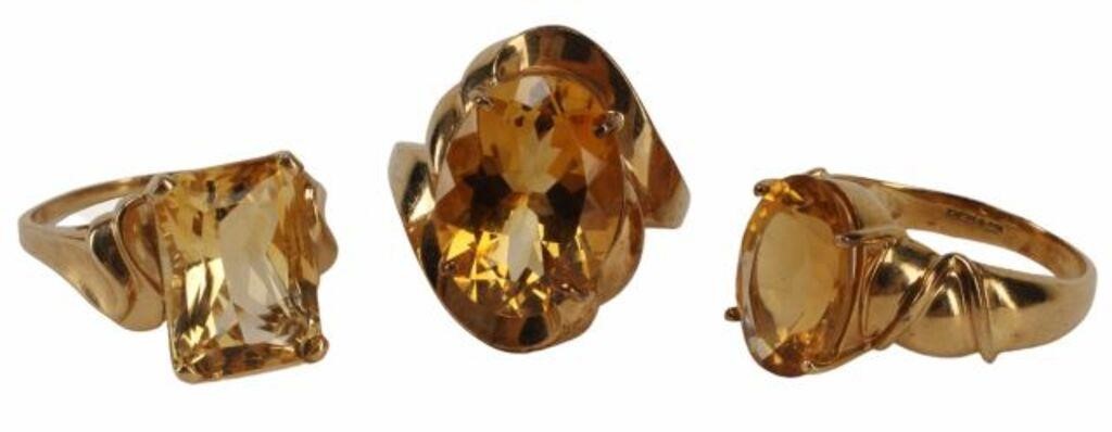 Appraisal: lot of Estate kt gold and citrine rings one oval