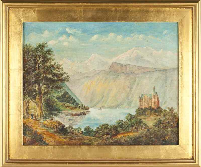 Appraisal: Continental School th c Alpine Lakeoil on canvas illegible signature