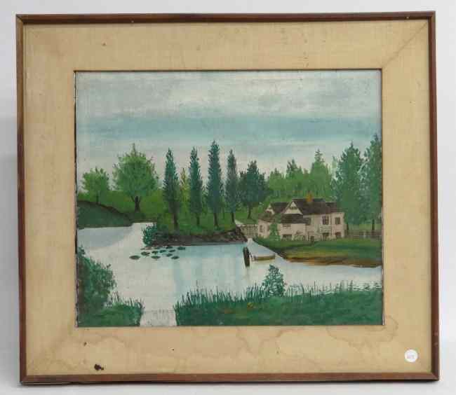 Appraisal: th c oil on canvas homestead with lake Sight ''