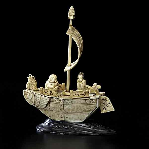 Appraisal: Chinese Ivory Gods of Luck Ship Chinese early th century