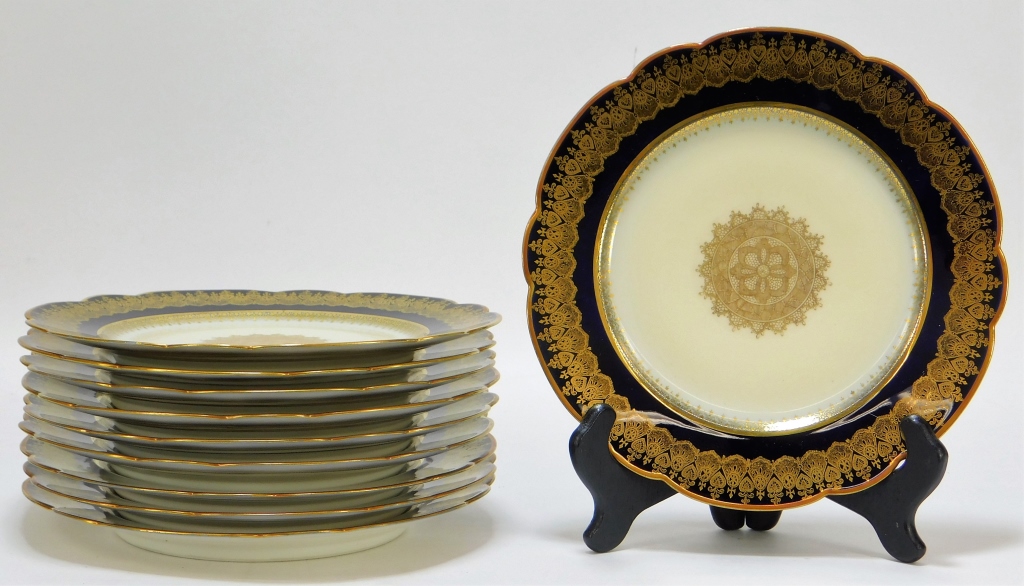 Appraisal: FRENCH SEVRES GILT COBALT BLUE PORCELAIN PLATES France Late th-Early