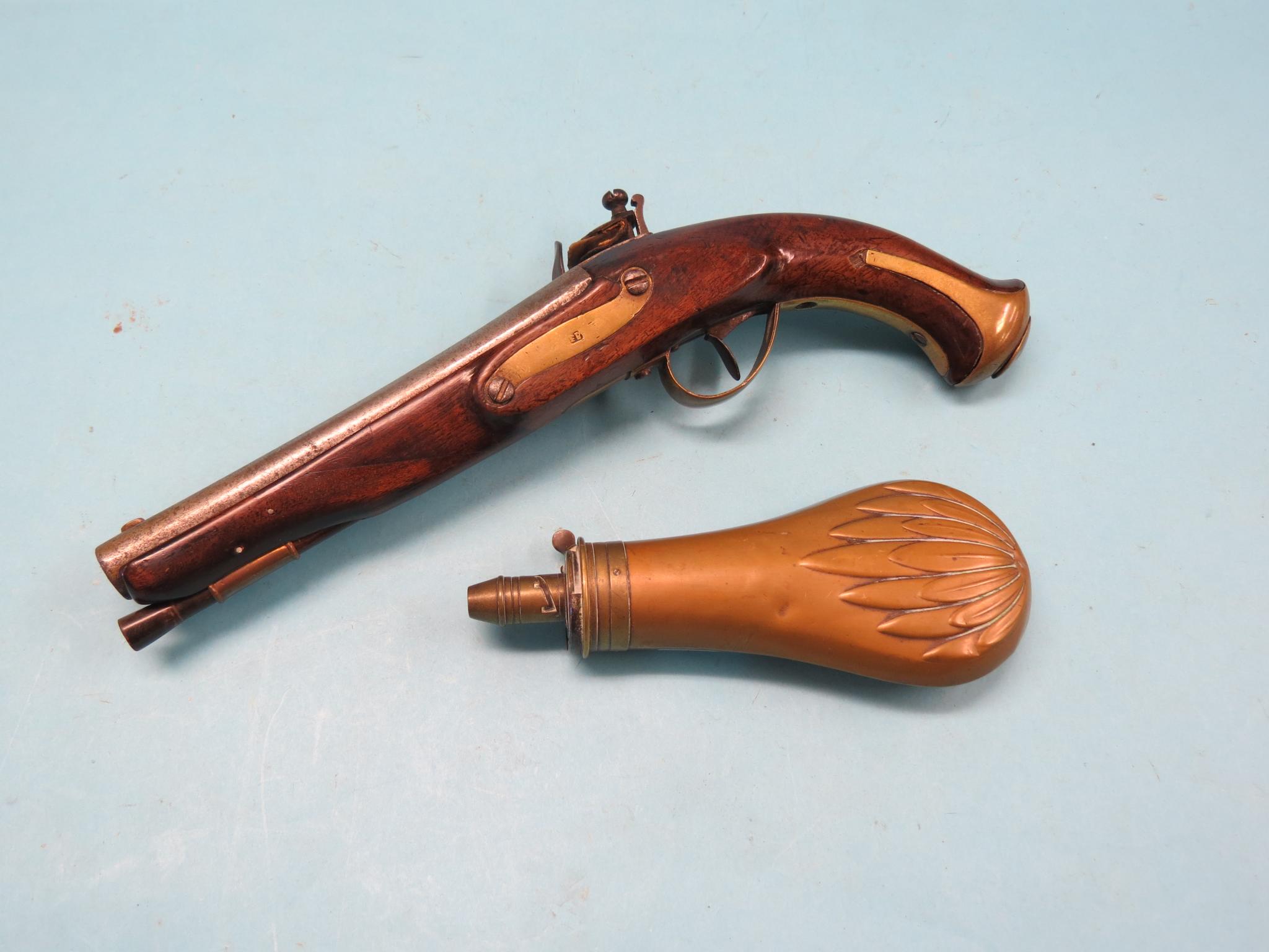 Appraisal: A th century flintlock duelling pistol brass-mounted walnut stock in