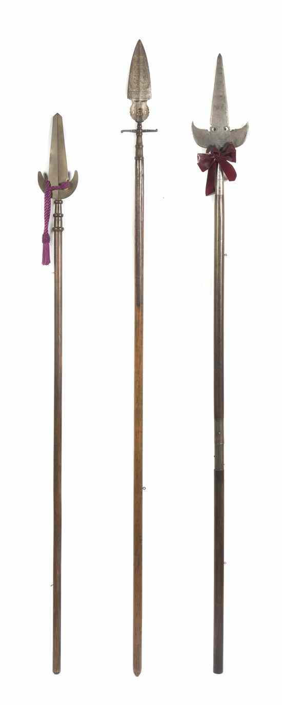 Appraisal: Three Iron Tip Spears with turned wood shafts Length of