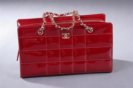 Appraisal: RED PATENT LEATHER CHANEL HANDBAG WITH TAG AND BOX Quilted