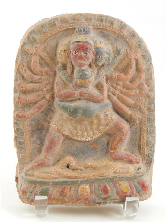 Appraisal: ASIAN Early th C Tibetan devotional image terracotta bas relief