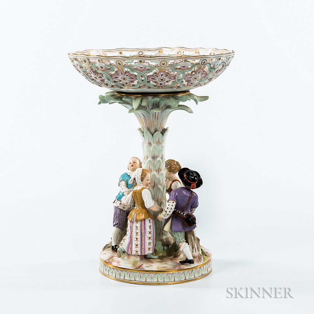 Appraisal: Meissen Porcelain Figural Compote with an Associated Base Meissen Porcelain