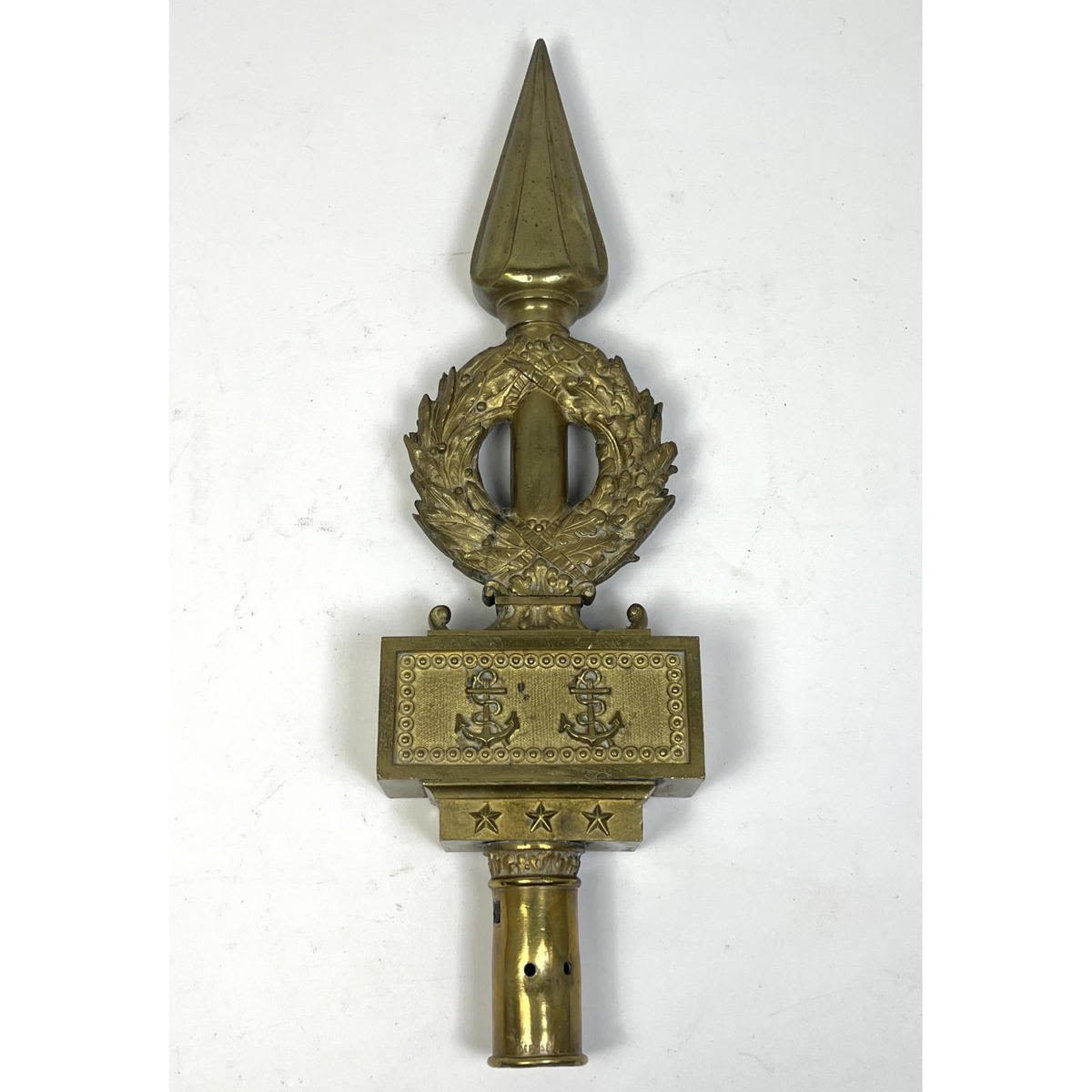 Appraisal: Brass Vintage Flag Pole Finial Anchor Details may be Naval