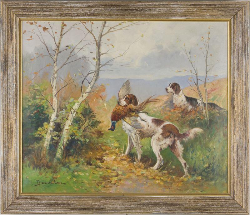 Appraisal: Eugene Demester French b Two Pointers oil on canvas signed