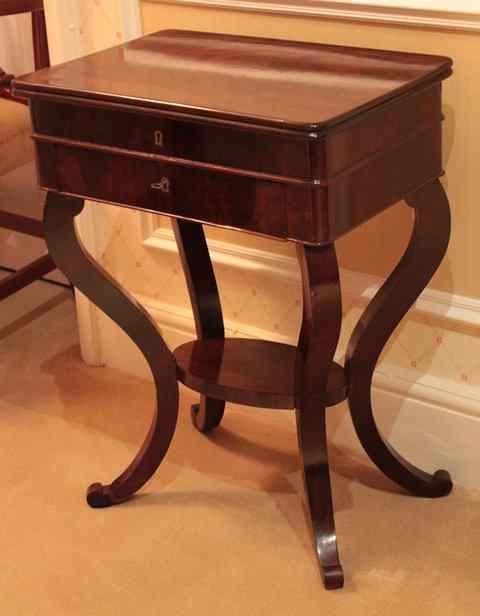 Appraisal: A TH CENTURY FRENCH MAHOGANY WORK TABLE the lifting lid