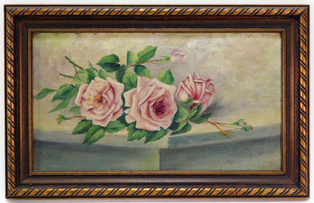 Appraisal: AMERICAN ANTIQUE STILL LIFE PAINTING OF ROSES United States Late