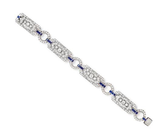 Appraisal: Sale Lot An Art Deco Platinum Sapphire and Diamond Bracelet