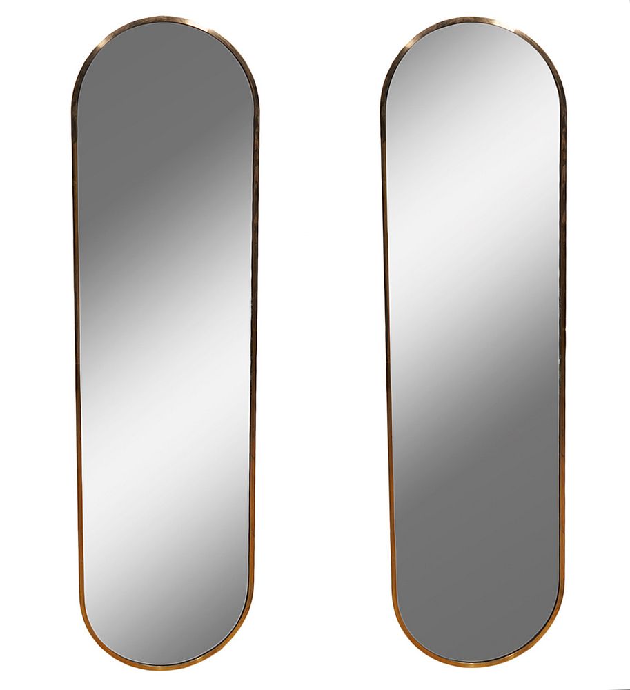 Appraisal: Pair of Tall Oval Brass Mid-Century Mirrors Pair of tall