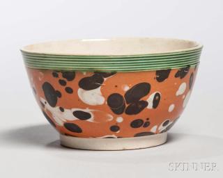 Appraisal: Mocha-decorated Pearlware Bowl England c hemispherical with green-glazed reeded rim