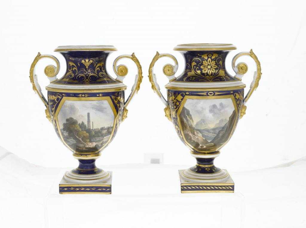 Appraisal: A PAIR OF DERBY VASES of shield shape with gilt