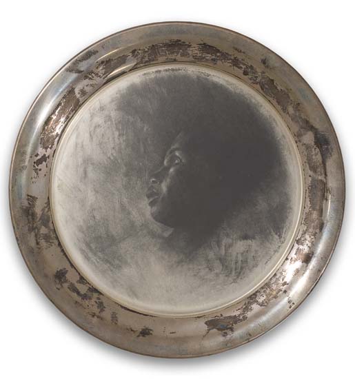 Appraisal: CHARLES WHITE - Vision Etched silver plate Approximately mm inches