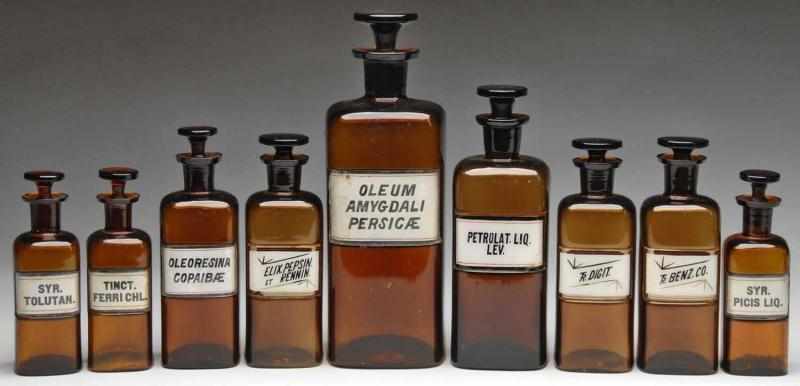 Appraisal: Lot of Amber Glass Druggist Shop Bottles Description Circa to