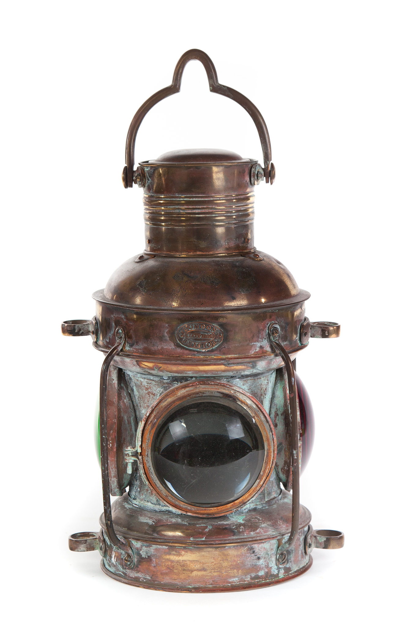 Appraisal: ENGLISH BRASS SHIP'S LANTERN Mid th century Oil lantern with