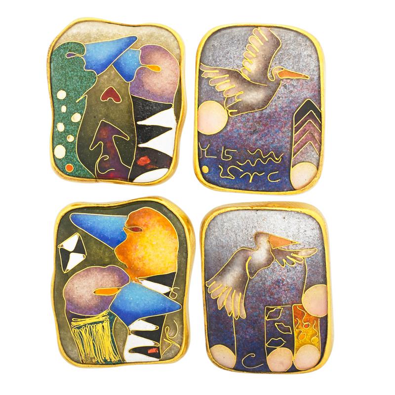 Appraisal: COLETTE DENTON GOLD CLOISONNE CUFFLINKS Two pairs of wearable art