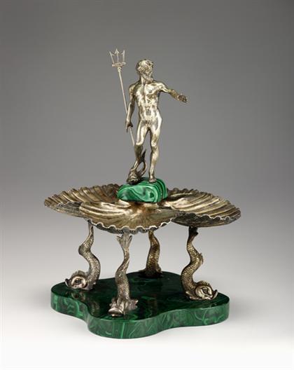 Appraisal: German silver and malachite figural centerpiece late th century The