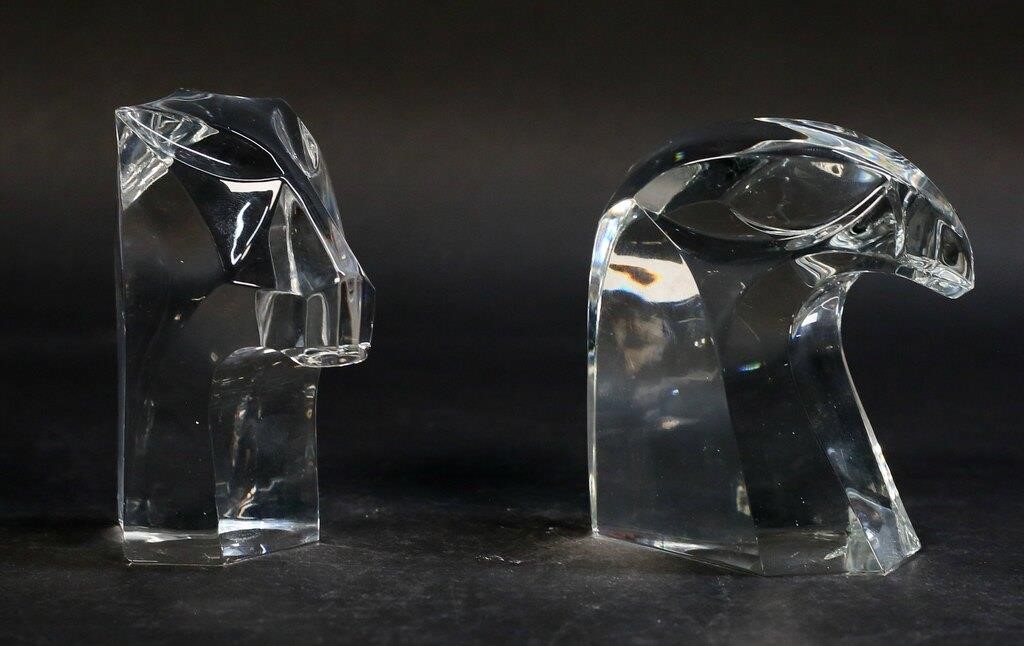 Appraisal: TWO ST LOUIS CRYSTAL ANIMAL FORM PAPERWEIGHTSFalcon head and feline