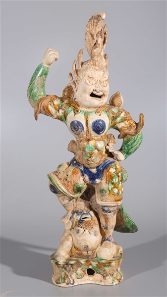 Appraisal: Chinese sancai glazed pottery deity minor wear some losses break