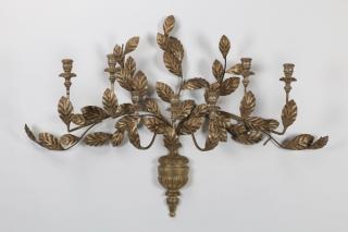 Appraisal: Tole -candle wall sconce featuring leafy branches with campana-form candleholders