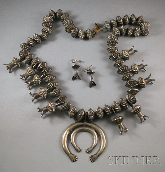 Appraisal: Squash Blossom Necklace with sand-cast naja the beads made of