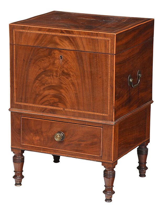 Appraisal: Regency Figured Inlaid Mahogany Cellarette British early th century figured