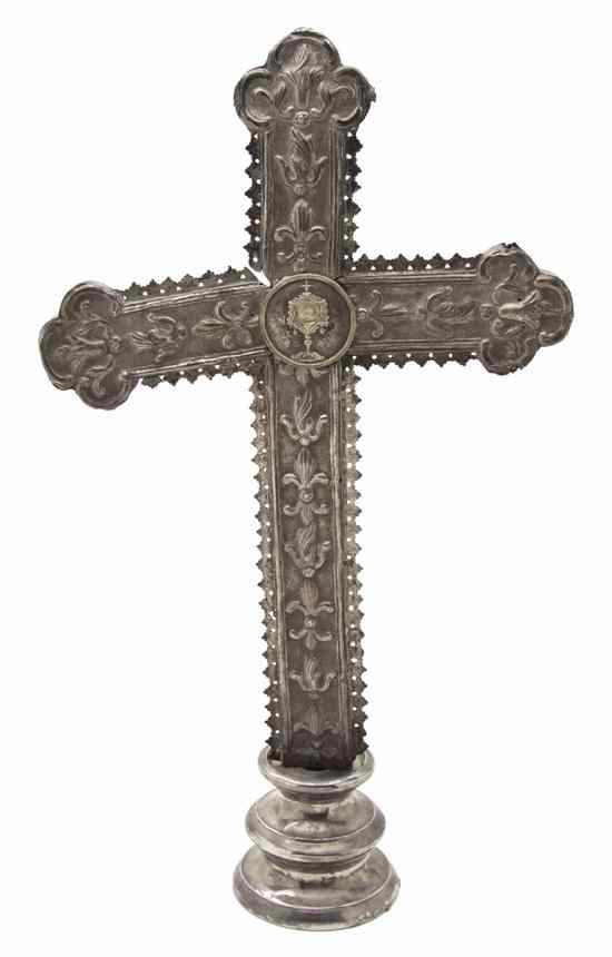 Appraisal: A Continental Silver Clad Processional Cross likely th century centered