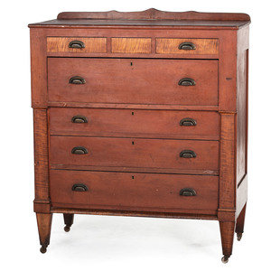 Appraisal: An Ohio Mennonite Red-Stained Cherrywood and Tiger Maple Chest of