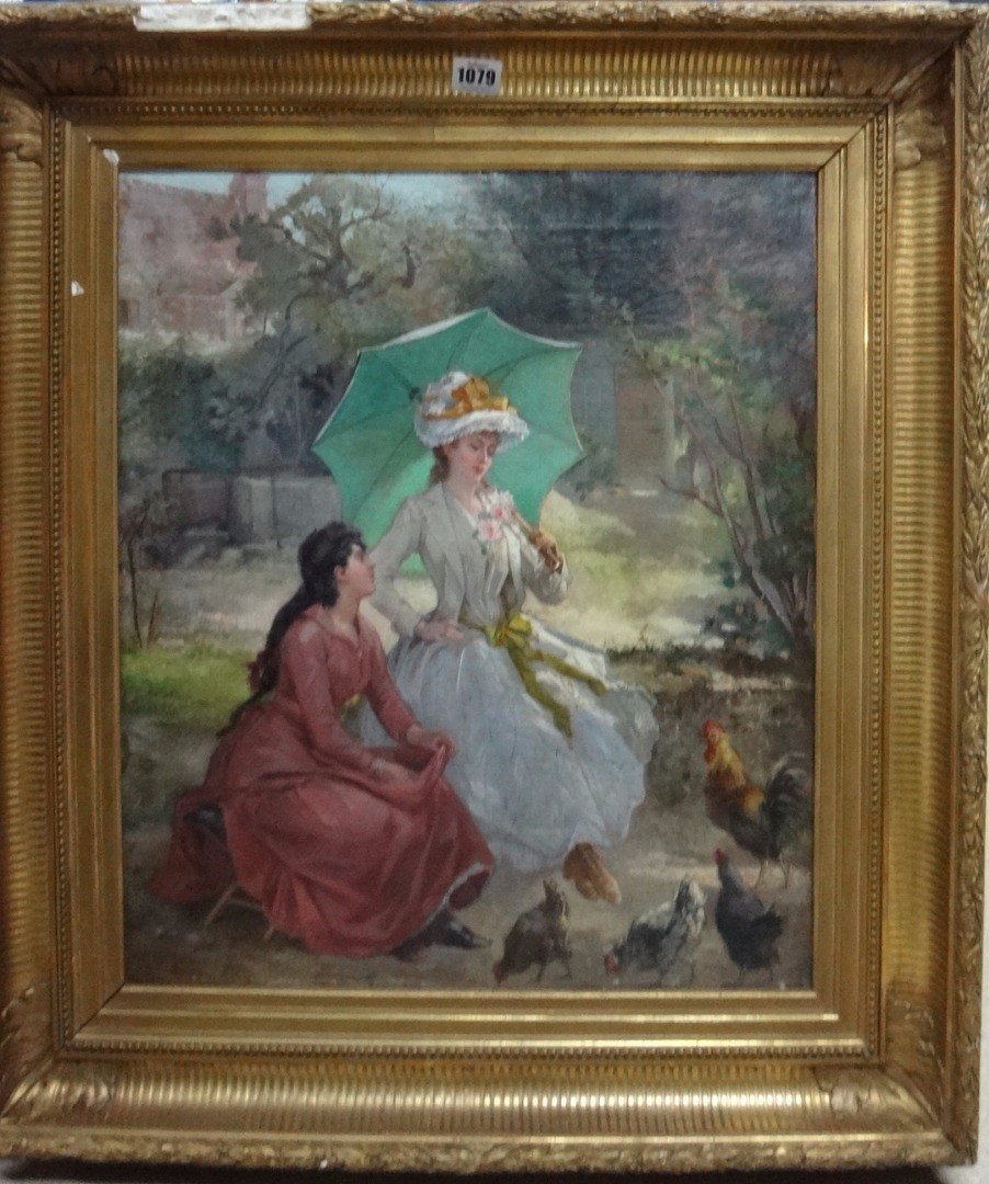 Appraisal: Francisque Desportes - Ladies feeding hens oil on canvas signed