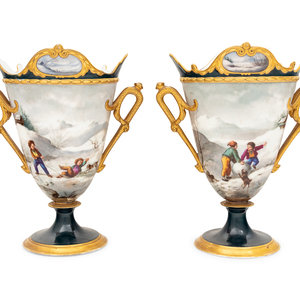 Appraisal: A Pair of Continental Porcelain Vases Decorated with Winter Scenes