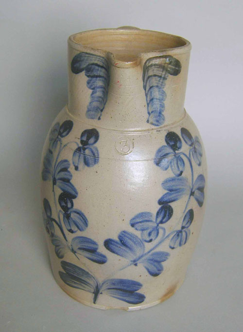 Appraisal: Three gallon stoneware pitcher th c with cobalt decoration h