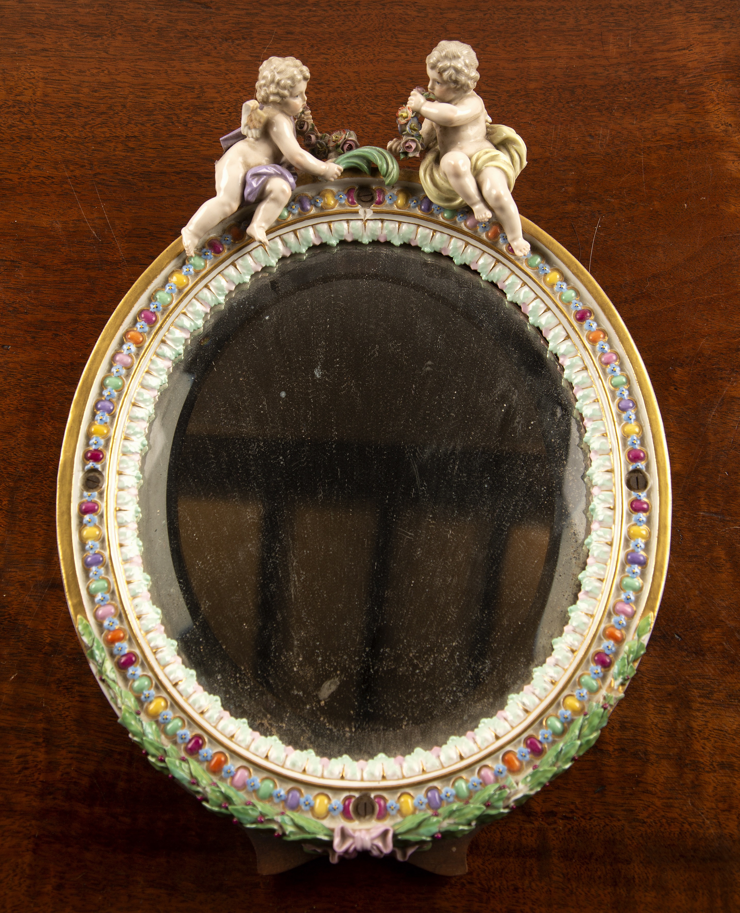 Appraisal: Meissen oval porcelain dressing table mirrorGerman late th Century with