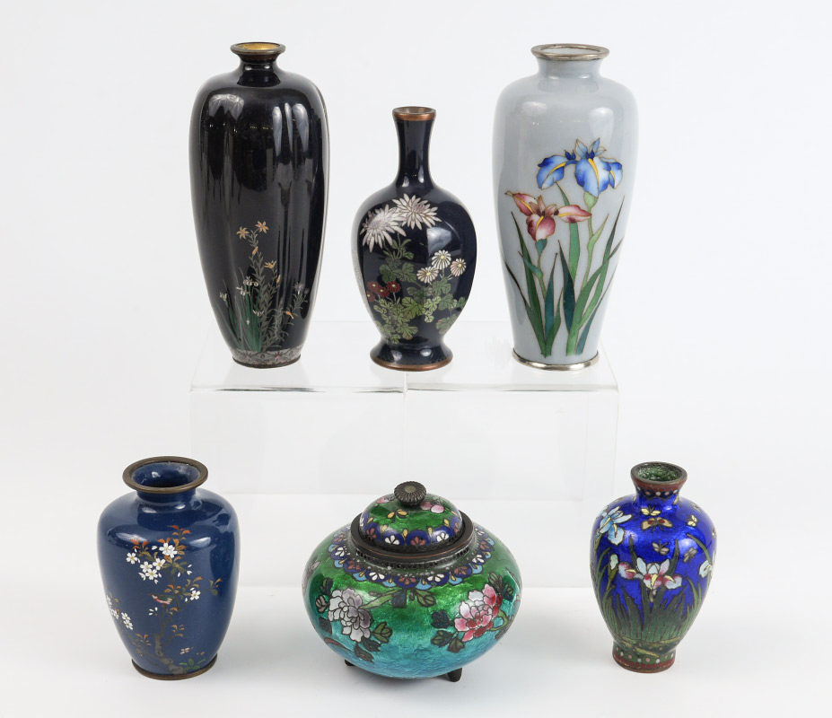 Appraisal: MINIATURE CLOISONNE VASES AND JAR pieces total to include vases