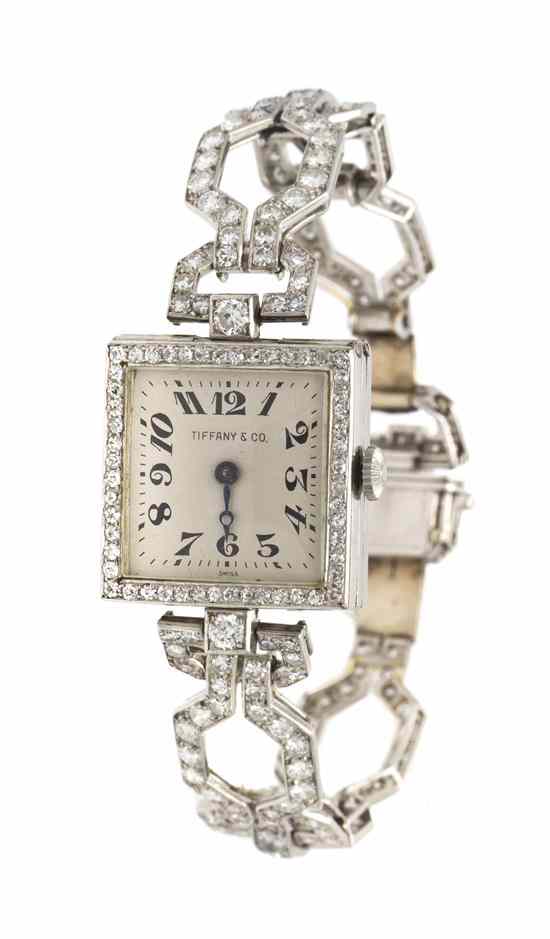 Appraisal: An Art Deco Platinum and Diamond Mechanical Wristwatch Tiffany Co