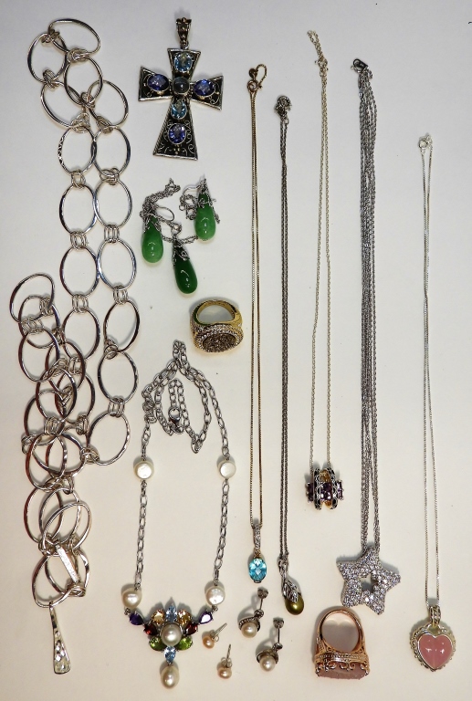 Appraisal: PC STERLING SILVER SEMI PRECIOUS STONE JEWELRY ContemporaryIncludes a collection