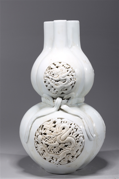 Appraisal: Chinese blanc de chine porcelain double-gourd vase with openwork dragon