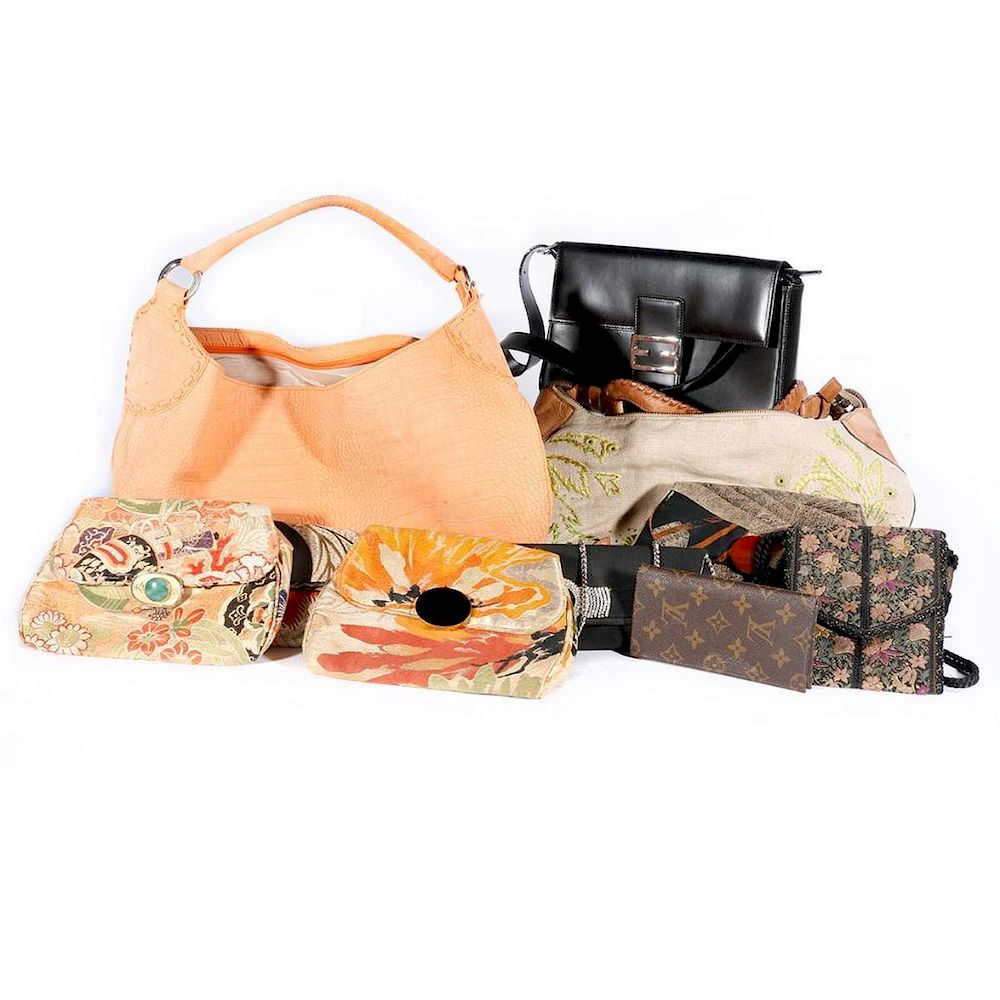 Appraisal: Collection of Designer Handbags including brocadeAsian motif bags by Gumps