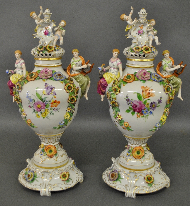 Appraisal: - Pair of porcelain covered urns th c by Van