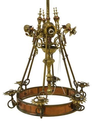 Appraisal: Spanish gilt metal and copper twelve-light chandelier early th c