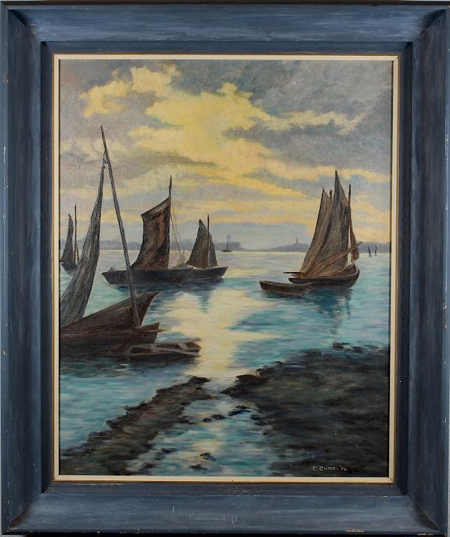 Appraisal: Crites ' Signed Harbor Scene with Sailboats Crites ' Signed