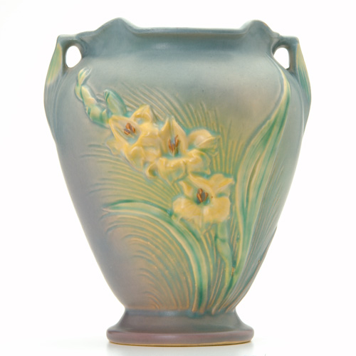 Appraisal: ROSEVILLE Fine Experimental bulbous vase with ruffled rim decorated with