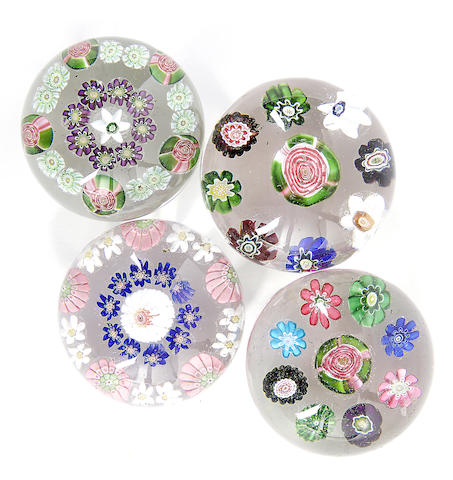 Appraisal: Four small Clichy spaced millefiori paperweights circa Comprising two similar