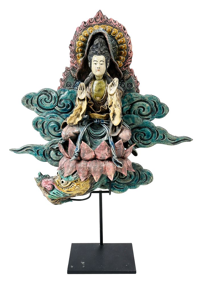 Appraisal: Chinese Glazed Guanyin Ledge Tile goddess of mercy with upward