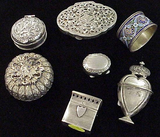 Appraisal: Group of six miniature silver boxes with various designs one